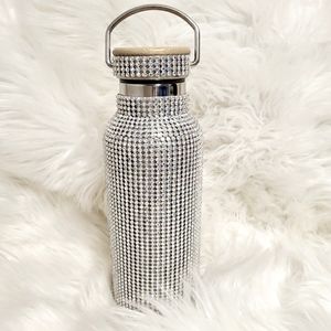 Silver BLING insulated stainless steel water bottle.